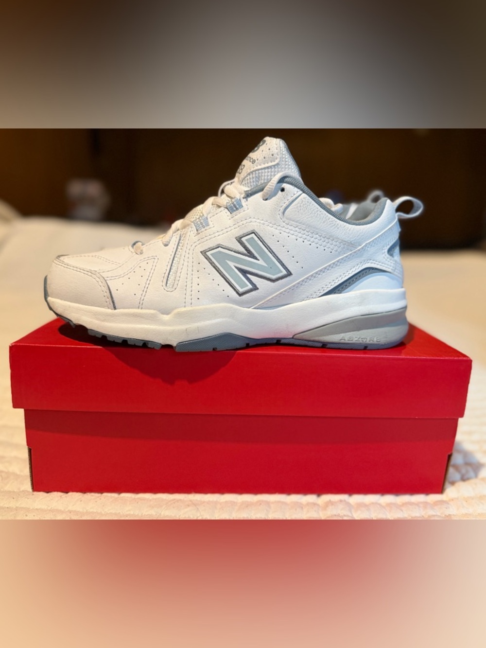New Balance Women’s 608v5 White Leather Shoes Size 8.5 Wide (WX608WS)